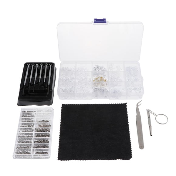 Kit de herramientas de reparación de tornillos de gafas de material acero inoxidable de 1500 piezas con almohadilla para la Hugo reparación de tornillos de gafas