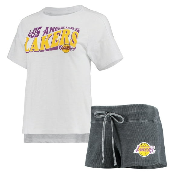 Women's Concepts Sport Charcoal/White Los Angeles Lakers Resurgence Slub Burnout Raglan Top & Shorts Sleep Set