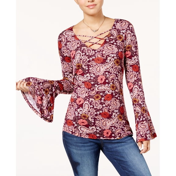 Ultra Flirt Juniors Bell Sleeve High Low Top Retro Pink L