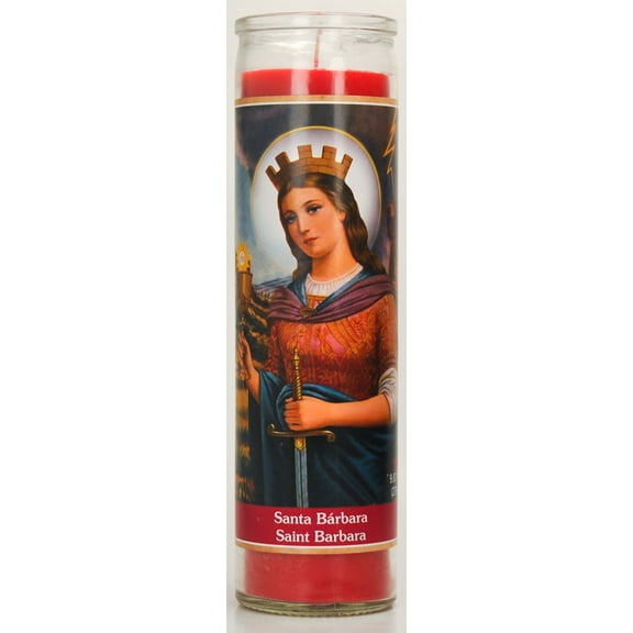 Prayer Candle St Barbara Red Wax, 8 Inch