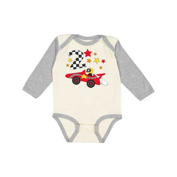 Inktastic Happy 2nd Birthday red racing car Boys or Girls Long Sleeve Baby Bodysuit