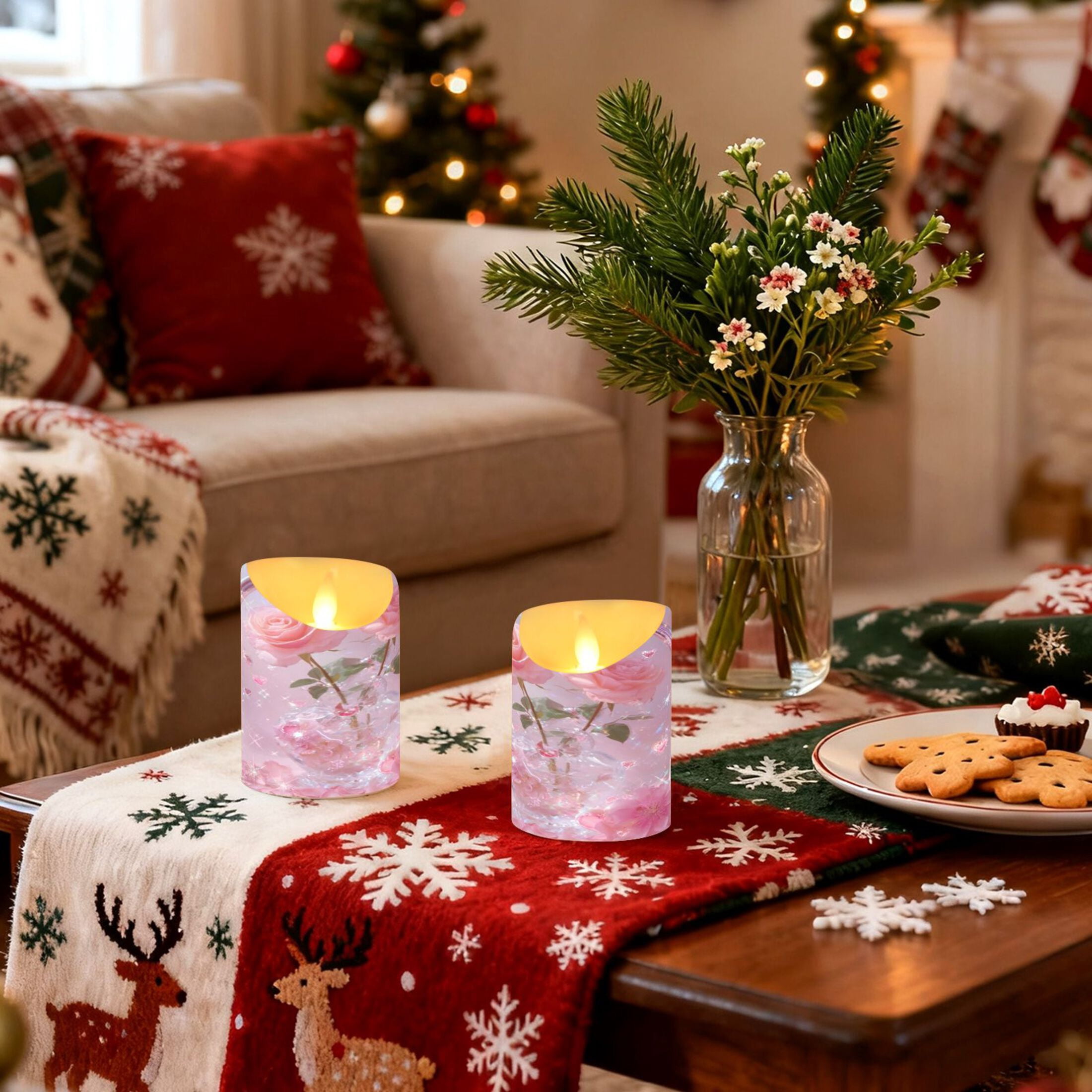 Iauyy Flameless Candles Battery Operated LED Pillar Candles with Remote and Timer, Rose Gold Set of 2 （M)