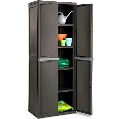 Bs Lockable Storage Cabinet Outdoor 4 Shelf Organizer Yard Garden Garages Pantry Dorm Room Kitchen Adjustable Shelves 2 Doors Accent Shed Horizontal Durable Grey Com Bs Lockable Storage Cabinet Outdoor 4, Sterilite Storage Cabinets With Doors And Shelves