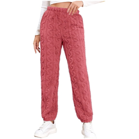 Sexlip Fuzzy Pajama Pants Women Plush Fluffy Pajama Pants Winter Warm Fuzzy Fleece Lounge Bottoms Sleepwear Trousers Pink Free Size