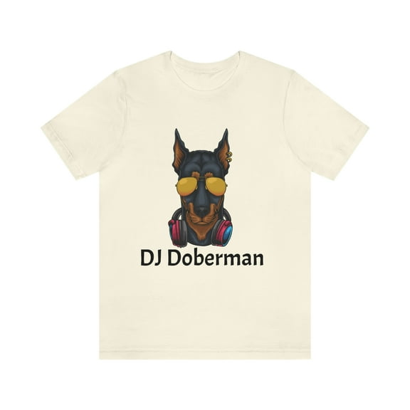 DJ Doberman Musician Dog Funny Unisex Jersey Short Sleeve Tee