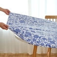 thumbnail image 2 of Round Vinyl Fitted Tablecloth with Flannel Backing Elastic Table Cloth Waterproof Oil-Proof Plastic Cover- Fits Tables up to 36" - 44" Diameter, 2 of 6