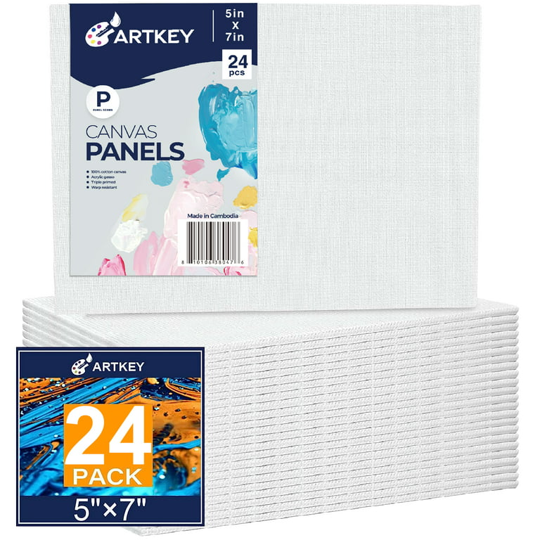 Artkey Canvas Panels, 5x7,24 Pack, Acid-Free 100% Cotton Paint Canvases  Boards for Painting