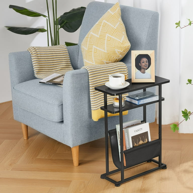 Narrow Small Side Table for Small Spaces Slim End Table with Magazine Rack 2 in 1 Narrow End Table Living Room Skinny Bedside Table Nightstand