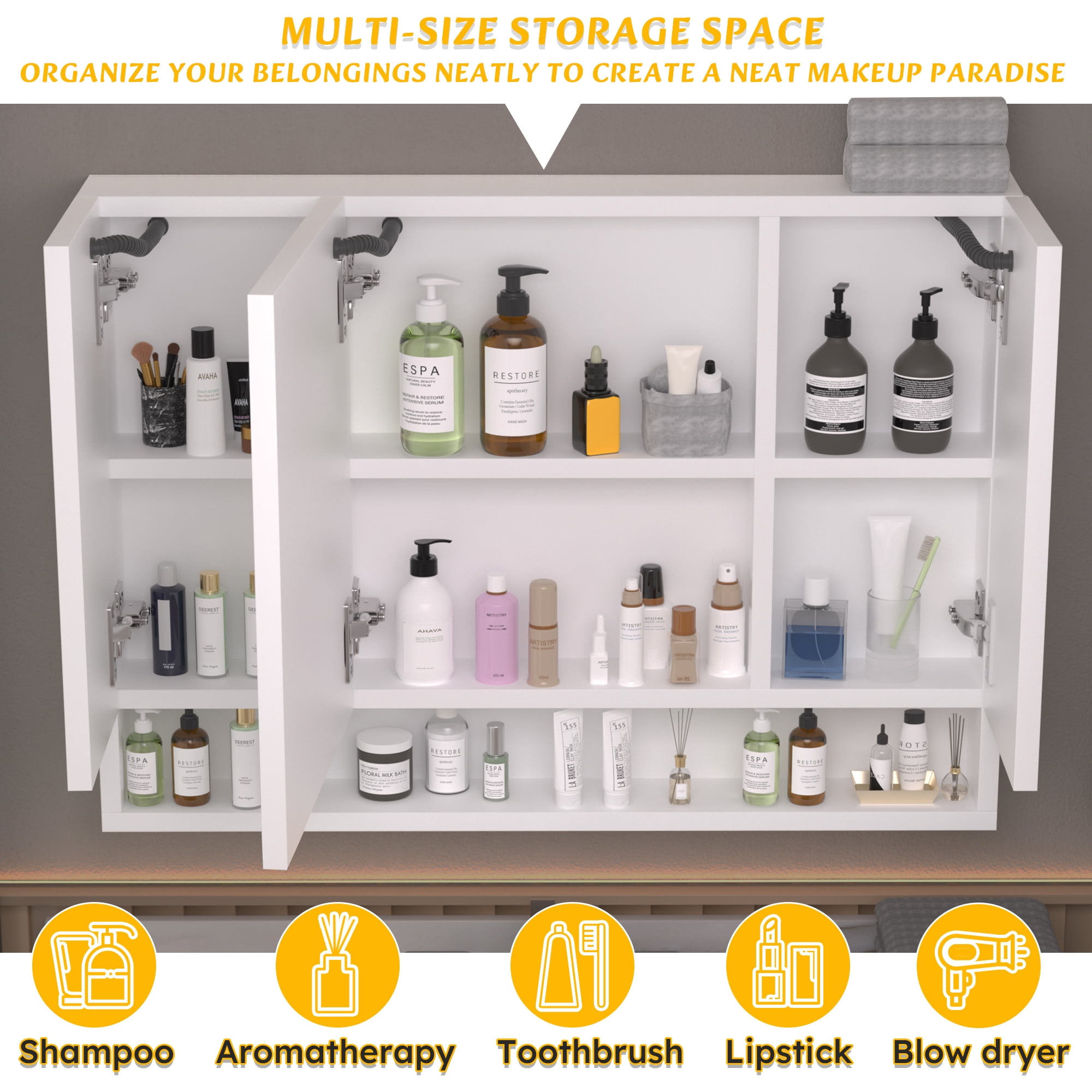 Aukfa Bathroom Medicine Cabinets Wall Cabinet with Mirrors and LED Lights,39"x28",White