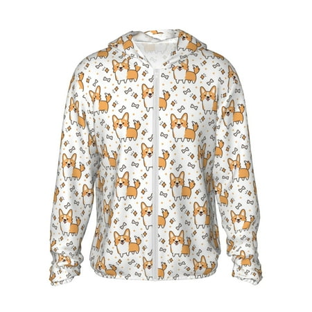 Sigee Corgi with Hearts Print UPF50+ Men s Sun Protection Hoodie Shirt SPF UV Shirt Long Sleeve Fishing Outdoor Lightweight S-3XL