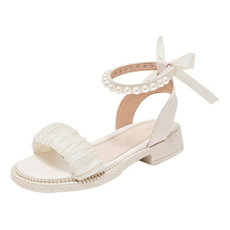 

Kureaily Kids Baby Girl s Sandals Pearl Bow Design With Princess Dress Princess Shoes Little Child/Big Kids 8-9 Years
