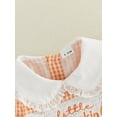 thumbnail image 6 of Newborn Baby Girls Halloween Outfit Pumpkin Embroidery Plaid Bubble Romper Doll Collar Long Sleeve Ruffle Bodysuit Fall Clothes 0-18M, 6 of 9