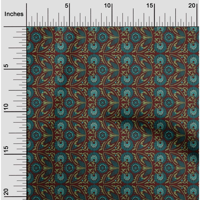 oneOone Polyester Lycra Fabric Leaves & Floral Block Printed Craft Fabric BTY 56 Inch Wide
