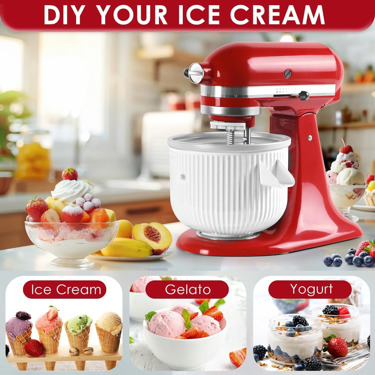 Ice  Maker Attachment for  Mixers with Shaved Ice Function and 8 Ice Molds
