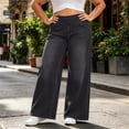 thumbnail image 5 of Women's Pull On Stretch Wide Leg Jeans Plus Size Soft Faux Loose Denim Palazzo Pants Vintage Washed Y2K Casual Trousers with Pockets Dark Gray, 5 of 7