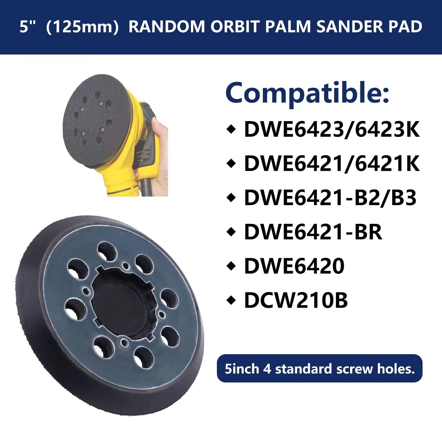 5-inch 6423/6423, 6421/6421, 210 random orbital sander replacement pads, with 5-inch 8-hole magic tape foam and sanding backing pads, sanding discs include 100/150/180/240/320/400 grit sizes