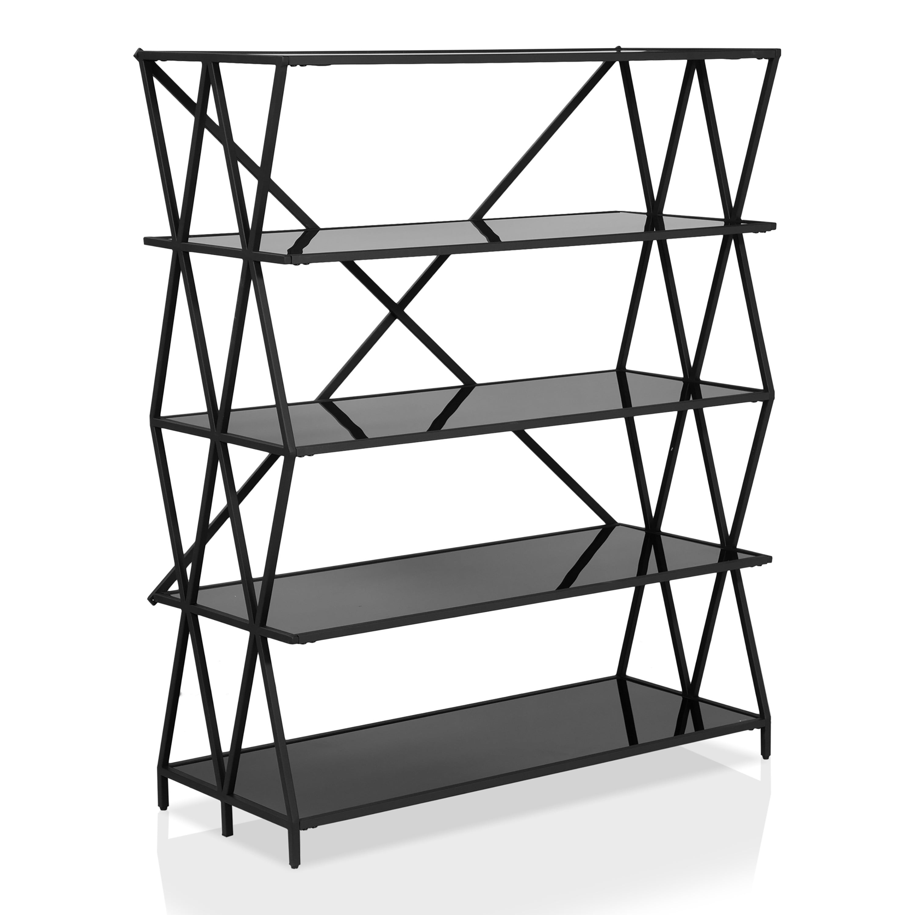 Furniture of America Valette 5-Shelf Large Bookcase, Black