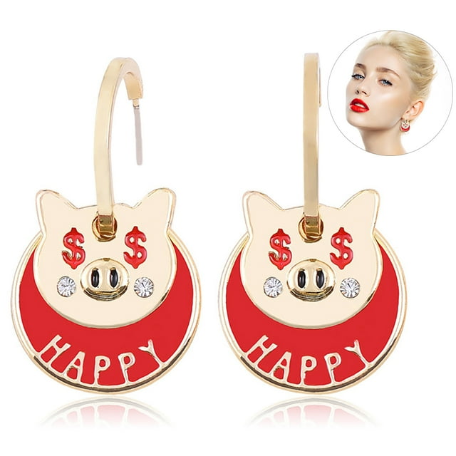 Womens Earrings Creative Cute Pig Decor Ear Clip Ear Hoop Jewelry Earrings