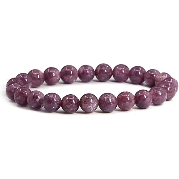 Natural Lepidolite Lithium Mica Gemstone 8mm Round Beads Stretch Bracelet 7 Inch Unisex