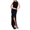 thumbnail image 2 of KelaJuan Women Summer 2 Pieces Outfits Solid Color Crew Neck Sleeveless Tank Tops Ruffles Slit Long Skirts Set, 2 of 7