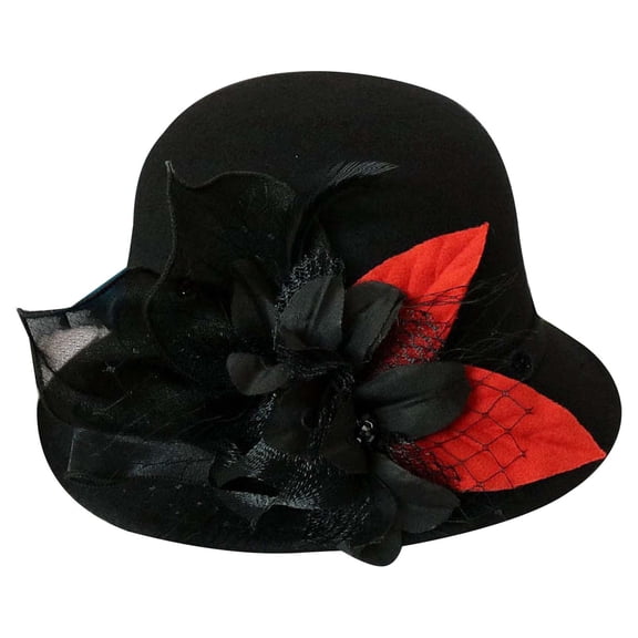 MEICHEN Vintage Wool Cloche Hat for Women Fashion Winter Floral Round Bucket Hat Womens Solid Color Bowler Hat