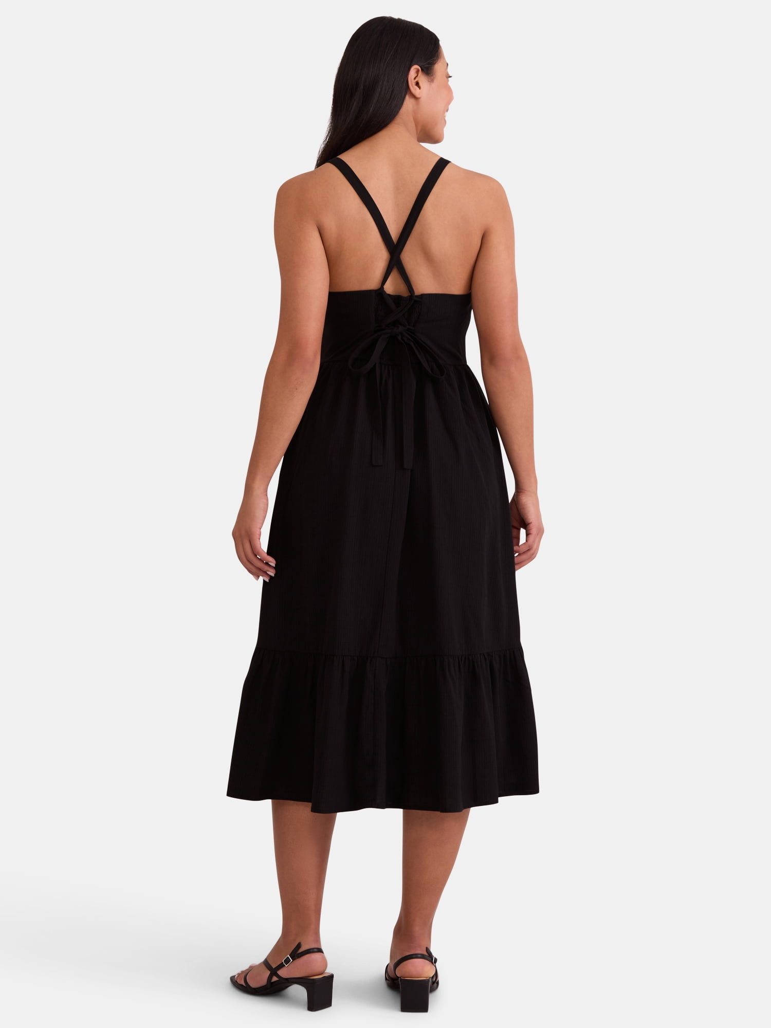 Time and Tru Women's Tie Back Midi Dress, Sizes XS-XXXL