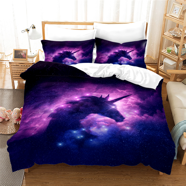 Ensemble de Literie Imprimé Licorne Populaire Impression Numérique Motif Élégant Parure de Lit Housse de Couette Taies d'Oreiller Textile Maison Ensemble de Literie 3 Pcs (1 Housse de Couette + 2 Taies d'Oreiller) Draps