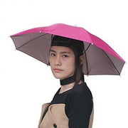 Inoutdoorkit Umbrella Hat, Folding Headwear Hands Free Sunshade Double Layer Protection Anti-UV Parasol for Golf, Traveling, Fishing, Gardening, Beach, Camping, Party (Rose)