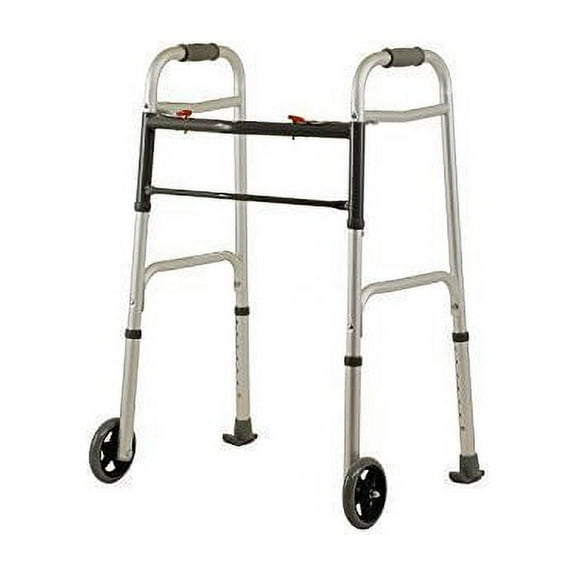 FOLDING WALKER WITH 5in. WHEELS- ADULT (2 BUTTON RELEASE)