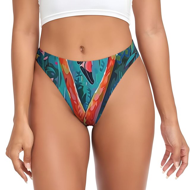 Balery Romantic Flamingo Pair Tangas de Algodón para Mujer con Estampado – Ropa Interior Sexy, Transpirable, G-string-Small