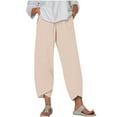 thumbnail image 2 of Mitancoo Hem Pants for Women - Plus Size High Waist Casual Wide Leg Cropped Lounge Pants Beige Pants Size M, 2 of 4