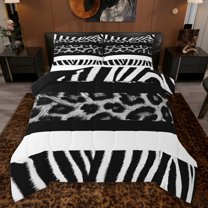 Feelyou Black Leopard Print Queen Comforter Set, Abstract Lines Stripes Bedding Set, 3pcs