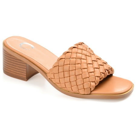 

Journee Collection Womens Fylicia Woven Detail Slip On Stacked Heel Sandals