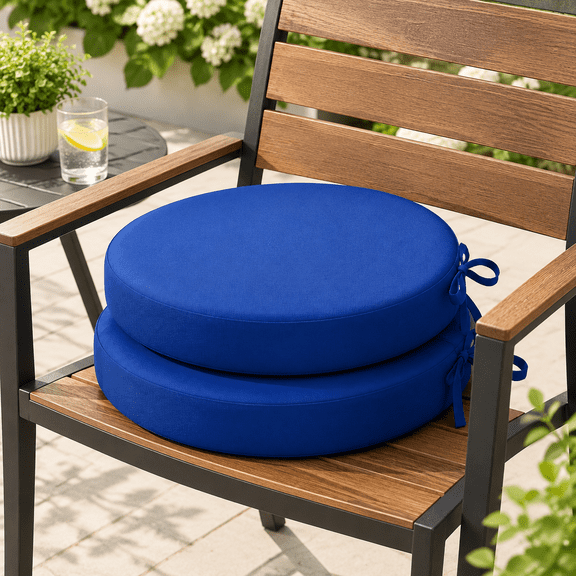 A Dark Cerulean 15X3 Inch-Round 2-Pack Outdoor Bistro Chair Cushions