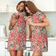 thumbnail image 4 of Easygdp Small Coral Red Flowers Camisón de manga corta para mujer, informal, estampado, 4 of 6