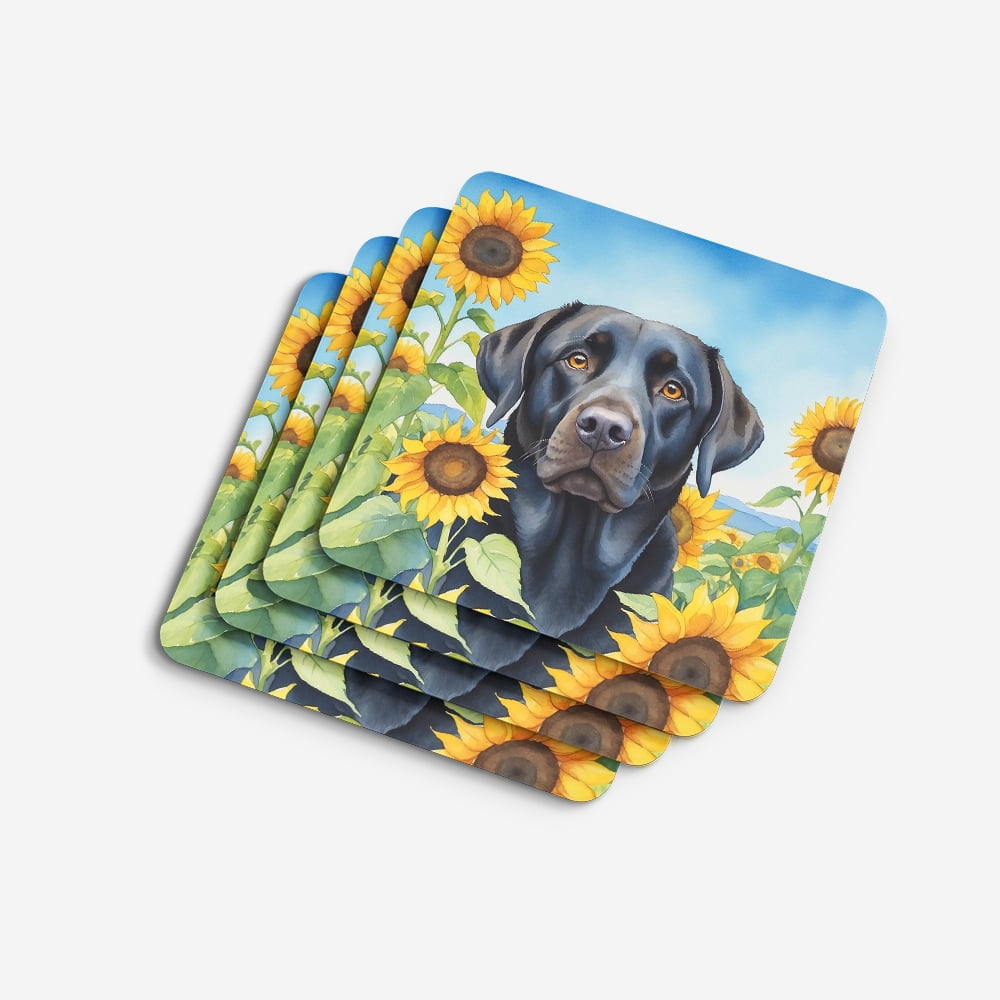 Labrador Retriever in Sunflowers Foam Coasters 3.5 in x 3.5 in