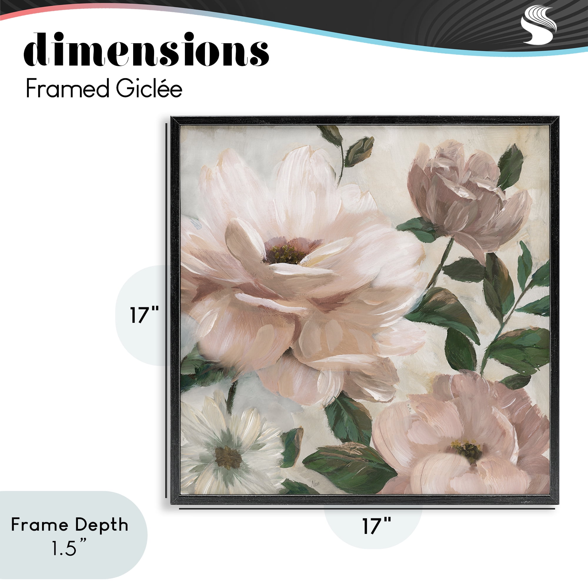 Stupell Industries Budding Blush Peonies & Leaves Black Framed Giclee Art, design by Nan