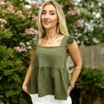 thumbnail image 3 of Women's Ruffle Sleeve Babydoll Top with Square Neckline - Large, Green, 3 of 6