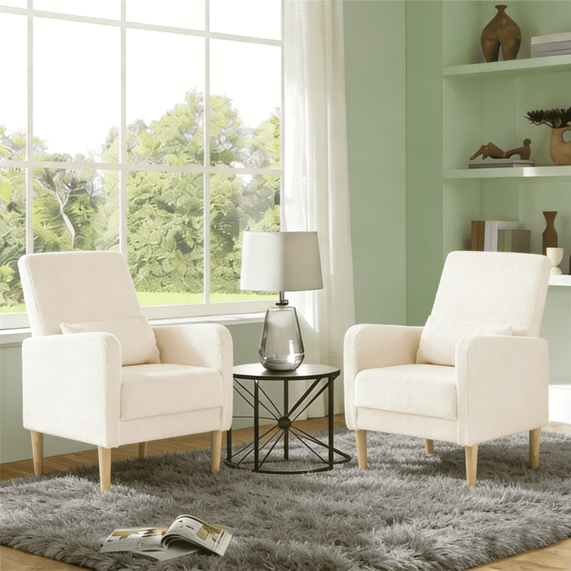 Gewnee 26.5"Wide Modern Armchair Set of 2,Compact Comfy Reading Chair with Solid Wood Frame & Pillow,Small Lounge Chairs for Living Room,Bedroom,Easy Assembly,Beige