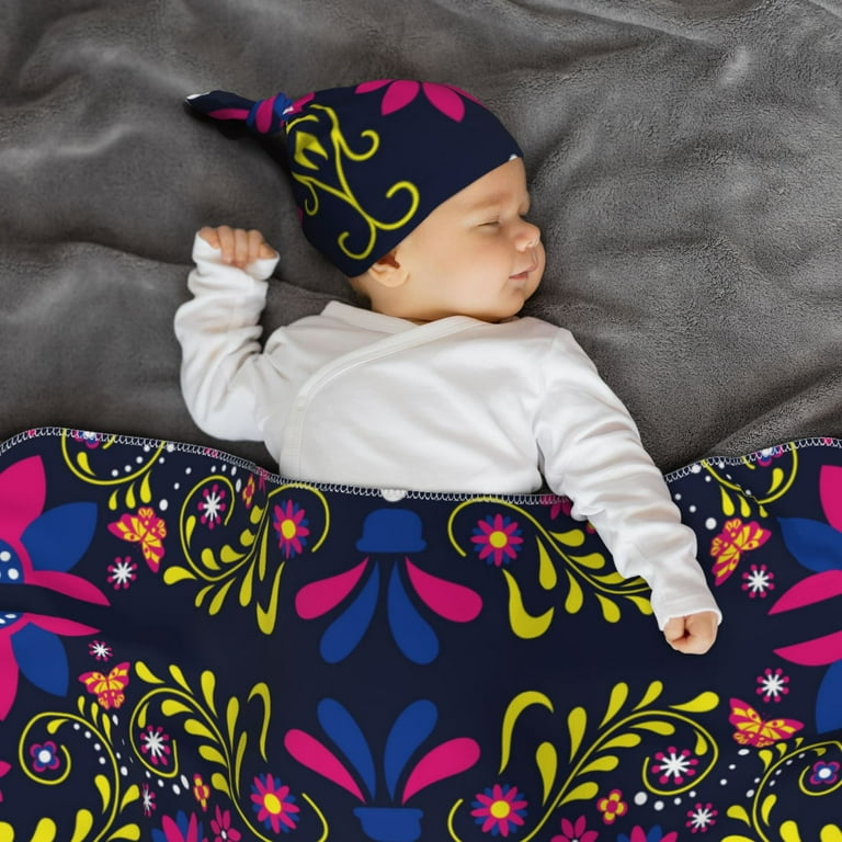 Noewx Colorful Mexican Baby Girl Swaddle Blanket Set Baby Boy Newborn Receiving with Matching Hat and Bow Headband Walmart