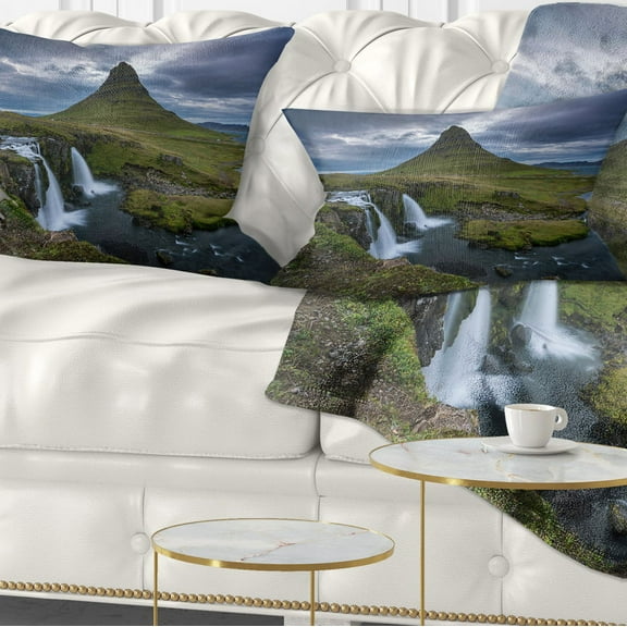Designart Beautiful Kirkjufellsfoss Waterfall - Landscape Printed Throw Pillow - 12x20