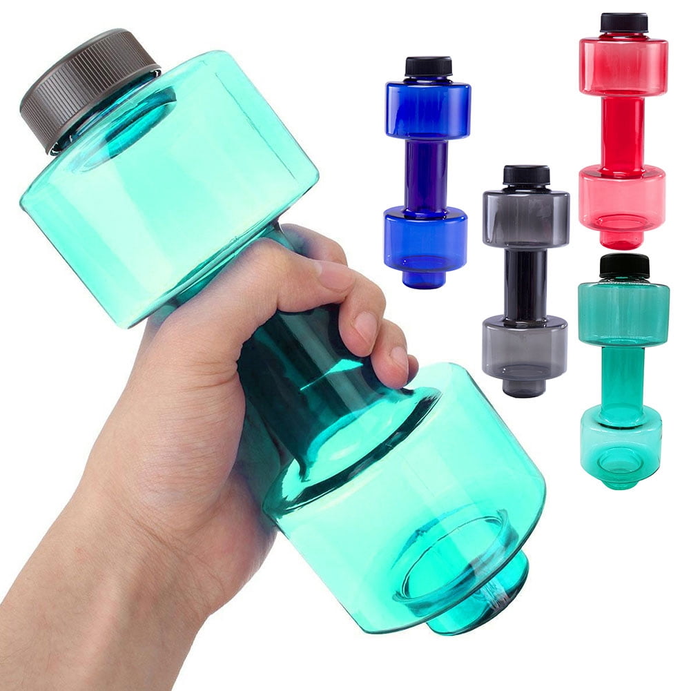 WINTER Drinking Glass 2.2L Travel Dumbbell Shaped Sport Water Cup Kettle Exercise Bottle Fit Drink Gym Black 