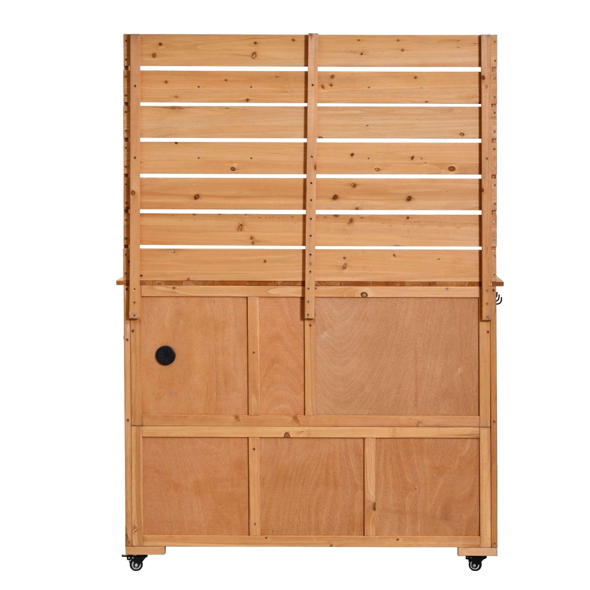 Sailvan 65''H Wood Patio Kitchen Island & Garden Potting Bench,Outdoor Grill Prep Cart with Storage Cabinet,Hutch Top and Wheels Natural Wood