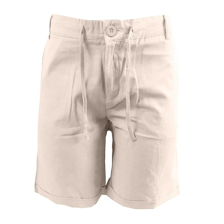  LLDYYDS Beige Shorts with Zipper Pockets Men Cotton