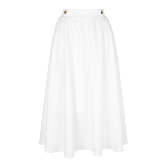 DARING DIVA Women's Elastic Waist A Line Casual Summer Midi Skirt with Pockets S White