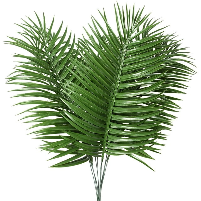 Zhuge Hojas de palmera artificiales, plantas tropicales, hojas de palmera falsas, plantas artificiales, flores verdes para decoraciones (paquete de 12)
