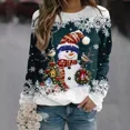 thumbnail image 4 of Sudadera de manga larga para mujer Color mezclado Navidad Regular Invierno Blanco y Azul Azuro Blanco/Negro Sudadera roja degradada, 4 of 4