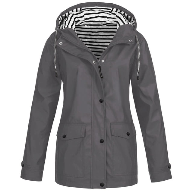 Veste Femme Veste Femme Imperméable Unie Extérieur Grande Taille Imperméable à Capuche Coupe-Vent Vestes de Course pour Femmes en Liquidation