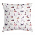 thumbnail image 1 of Dog Lover Throw Pillow Cushion Cover, Continuous Sweet Colorful Doodle Drawing Funny Pattern of Pet Owners Graphic, Decorative Square Accent Pillow Case, 16" X 16", Multicolor, by Ambesonne, 1 of 2