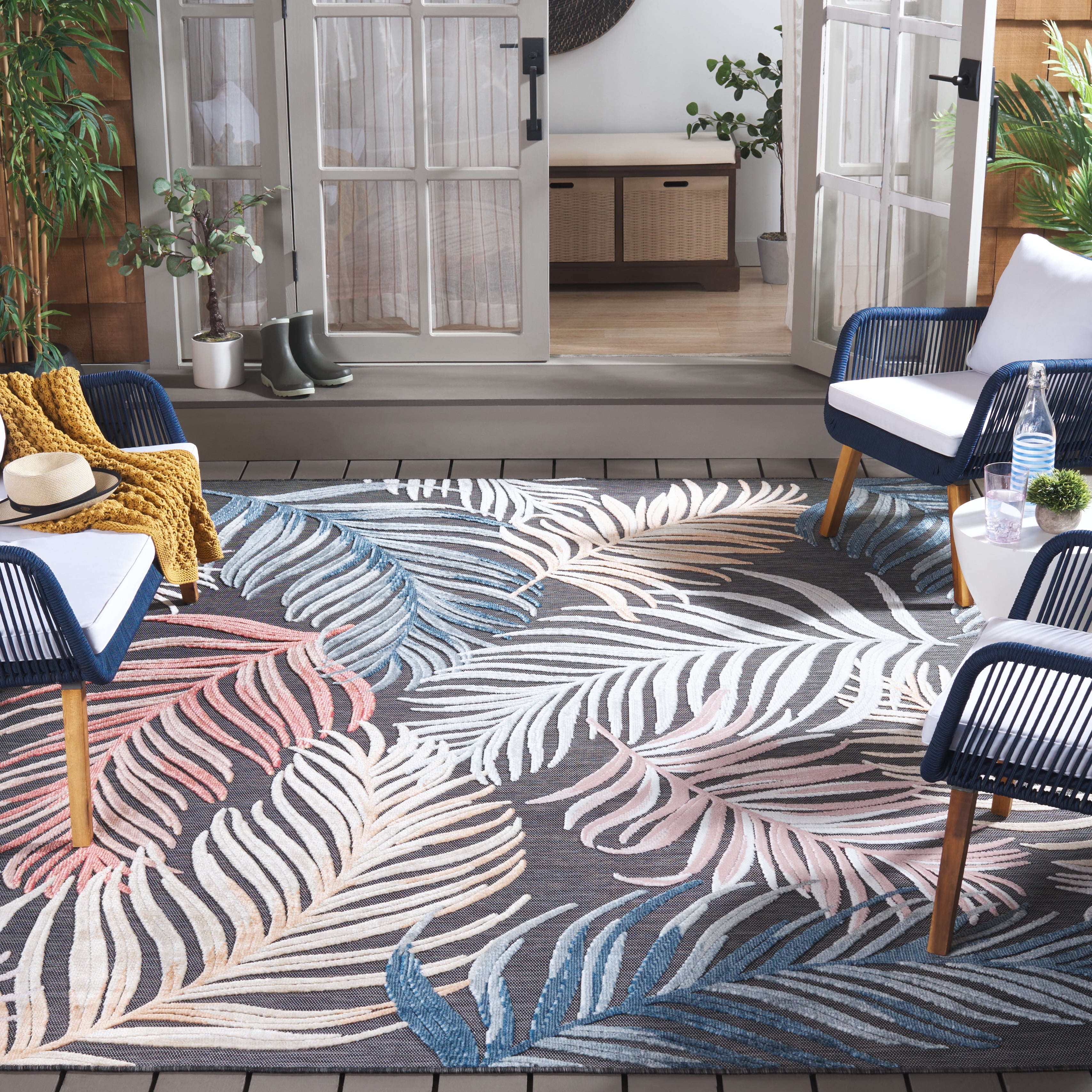 SAFAVIEH Cabana Oakley Indoor/Outdoor Area Rug, Black/Rust, 8' x 10'